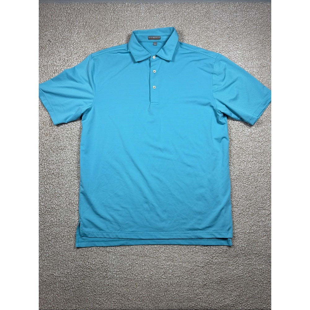 Peter Millar Summer Comfort Polo Shirt Mens Large Blue Stripe Golf Casual